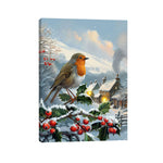 40cm Battery Operated Christmas Robin and Holly Fibre Optic Canvas