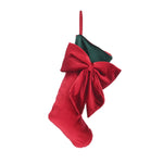 46cm Red Velvet Christmas Stocking with Red Bow and Green Cuff