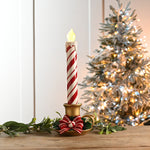 45cm Battery Operated Striped Candle with Holly and Red Ribbon