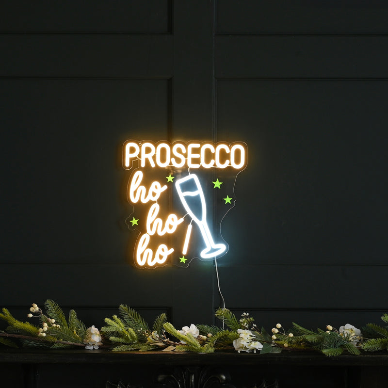 33cm Neon Flex Lit Hanging Prosecco Christmas Sign