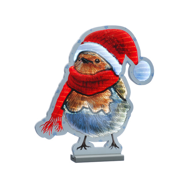 40cm Robin in a Santa Hat Christmas Infinity Light
