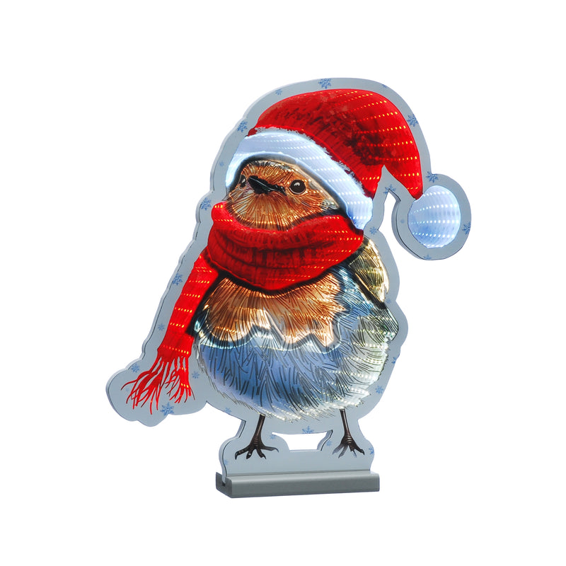 40cm Robin in a Santa Hat Christmas Infinity Light