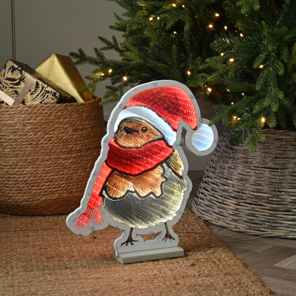 40cm Robin in a Santa Hat Christmas Infinity Light