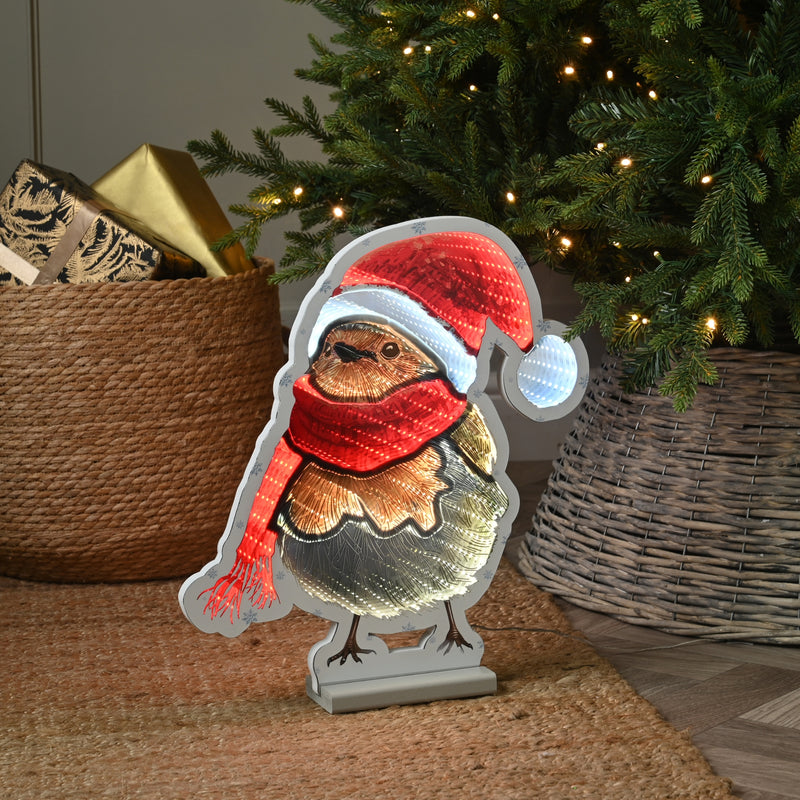 40cm Robin in a Santa Hat Christmas Infinity Light