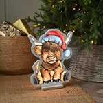 40cm Highland Cow with Santa Hat Christmas Infinity Light