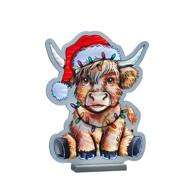 40cm Highland Cow with Santa Hat Christmas Infinity Light