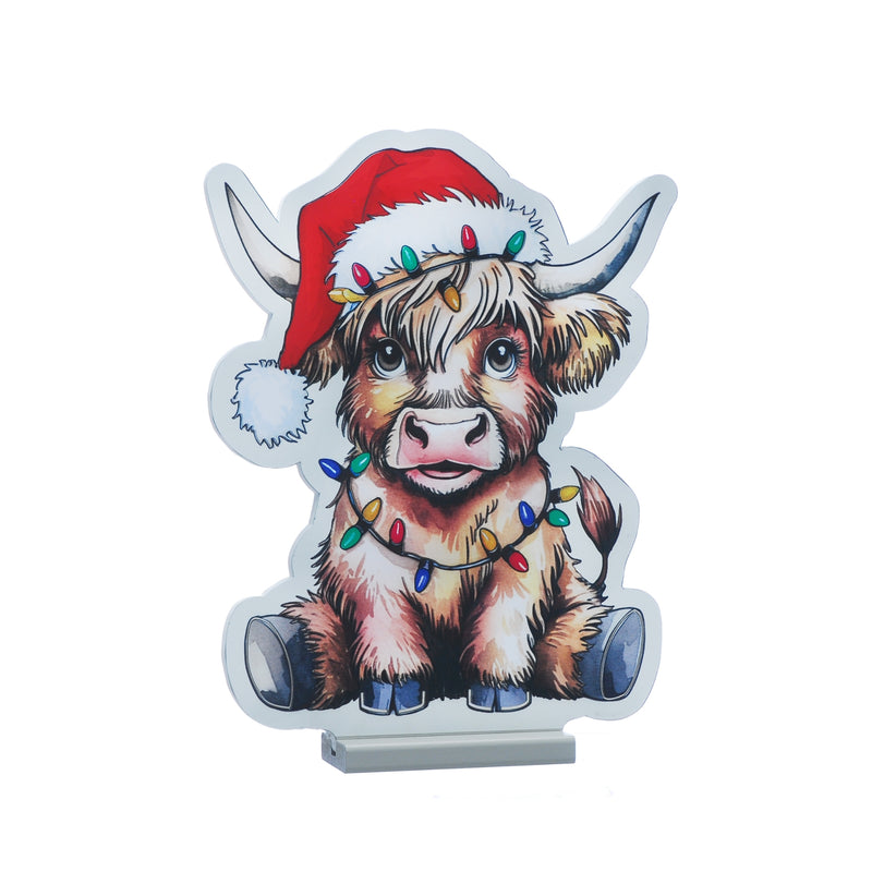 40cm Highland Cow with Santa Hat Christmas Infinity Light