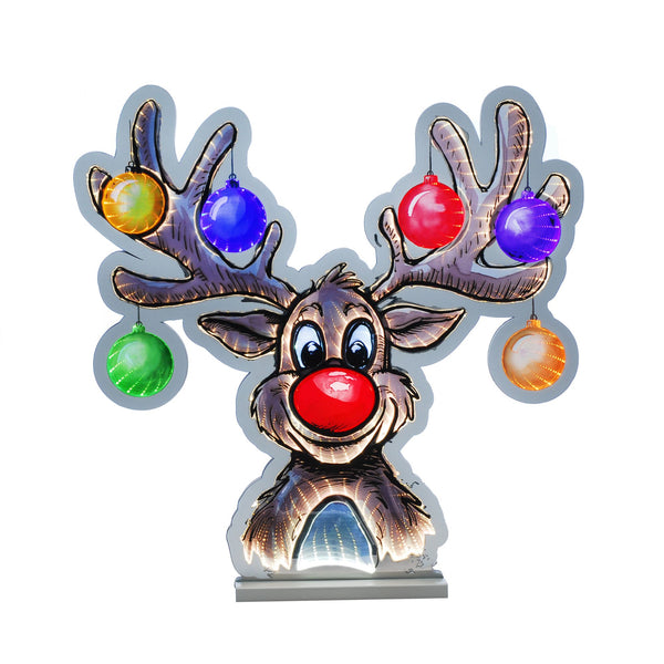 40cm Reindeer with Bauble Antlers Christmas Infinity Light