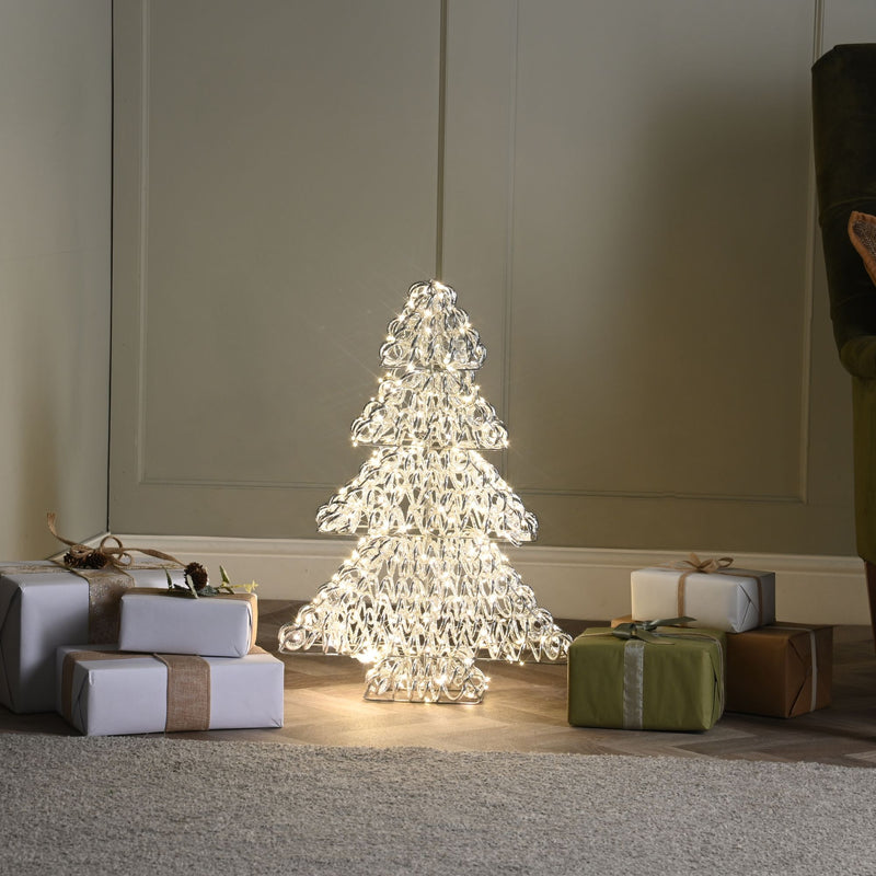 60cm Silver Spiral Twirl Christmas Tree with 400 Warm White LEDs