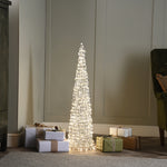 100cm Lit Silver Spiral Twirl Cone with 600 Warm White LEDs