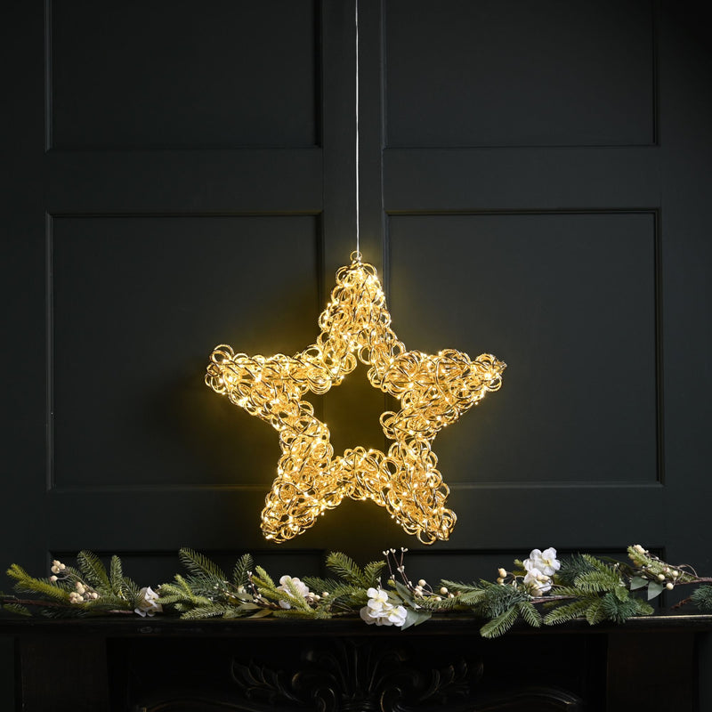 50cm Gold Spiral Twirl Christmas Star with 500 Warm White LEDs