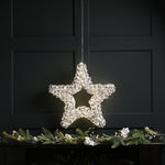 50cm Silver Spiral Twirl Christmas Star with 500 Warm White LEDs