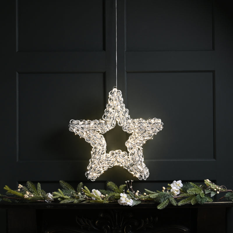 50cm Silver Spiral Twirl Christmas Star with 500 Warm White LEDs