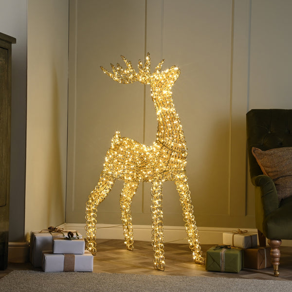 1.2m Lit Gold Spiral Twirl Christmas Reindeer with 960 Warm White LEDs