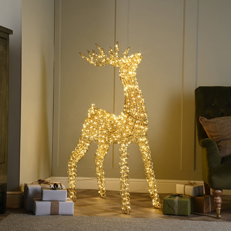 1.2m Lit Gold Spiral Twirl Christmas Reindeer with 960 Warm White LEDs