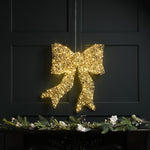57cm Gold Spiral Twirl Christmas Bow with 400 Warm White LEDs