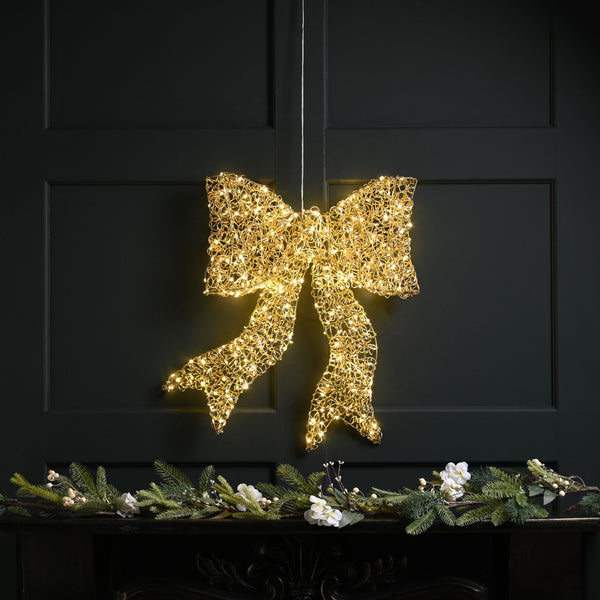 57cm Gold Spiral Twirl Christmas Bow with 400 Warm White LEDs