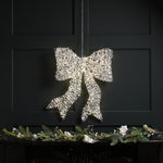 57cm Lit Silver Spiral Twirl Christmas Hanging Bow