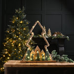 47cm Battery Operated Wooden Village with Jute Rope Christmas Tree