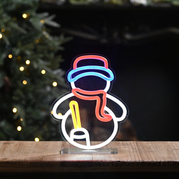 24cm Snowman with Shovel Christmas Neon Flex Silhouette