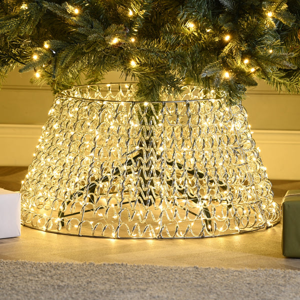 58cm Lit Silver Spiral Swirl Christmas Tree Skirt