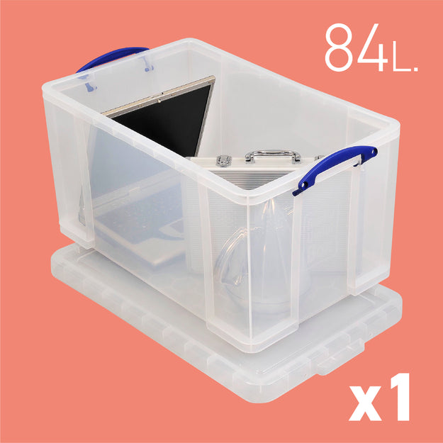 84 Litre Large Clear Strong Really Useful Christmas Storage Box with Lid