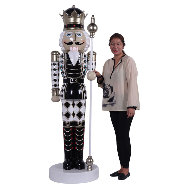 2m Black & White Diamond King Nutcracker Christmas Commercial Display Prop