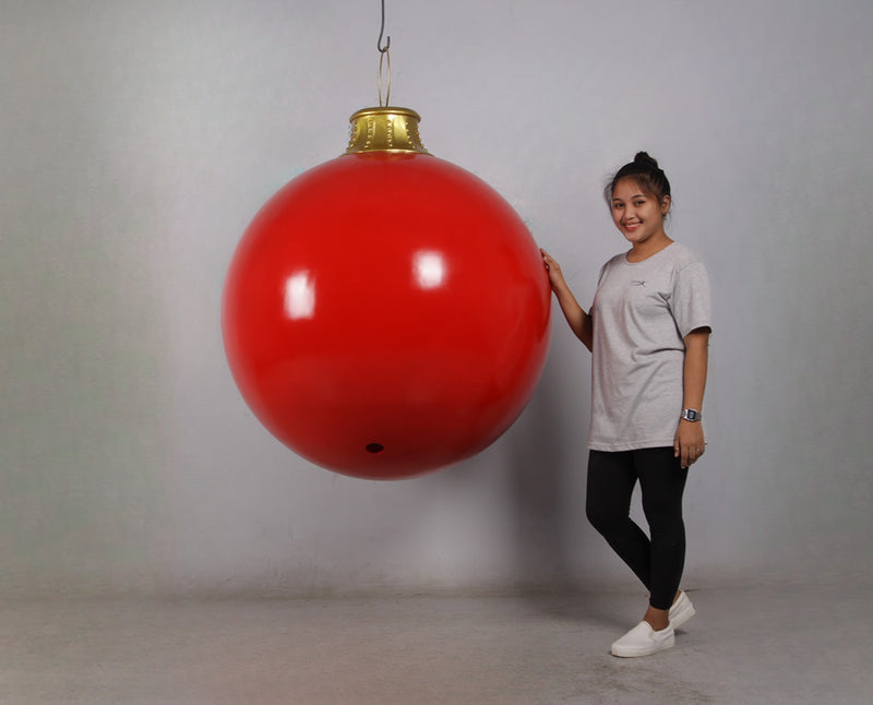 1.45m Giant Shiny Red Christmas Bauble Ball Display Prop with Stand