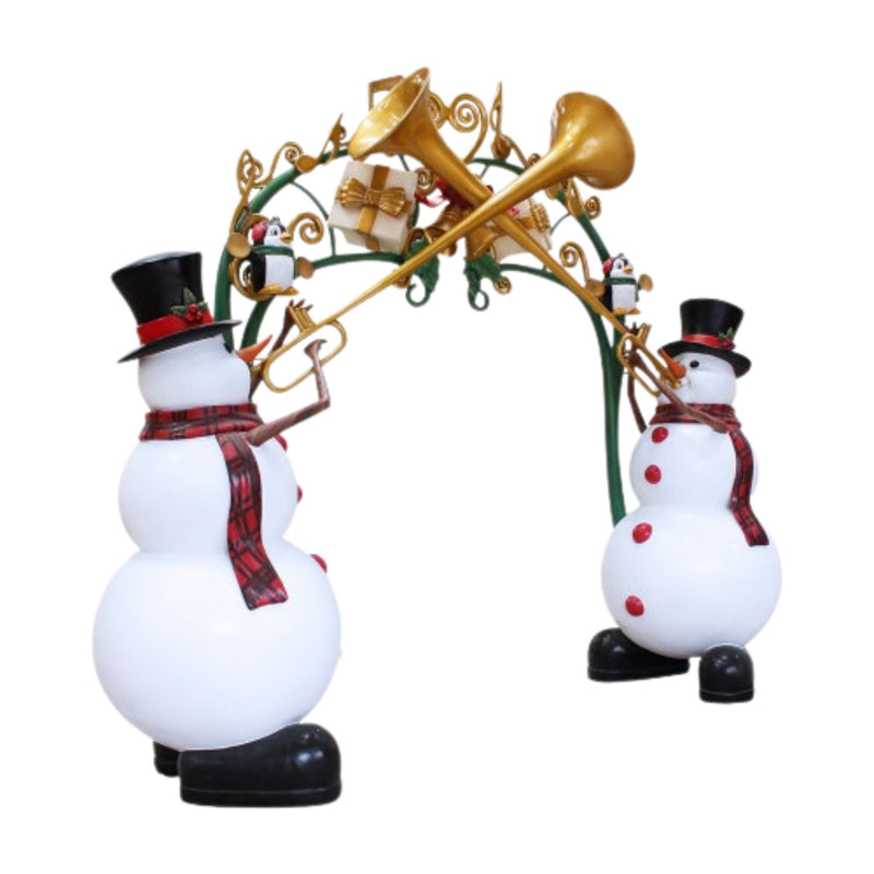 3.25m Giant Lifesize Festive Trumpeting Snowmen Commercial Christmas Archway Entrance Display Prop