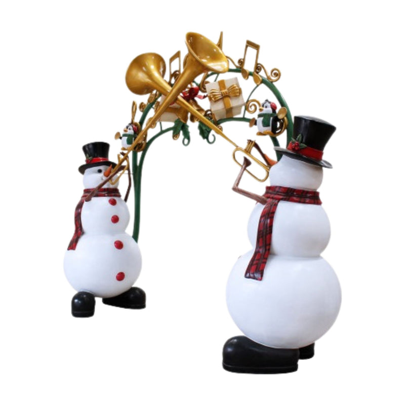 3.25m Giant Lifesize Festive Trumpeting Snowmen Commercial Christmas Archway Entrance Display Prop