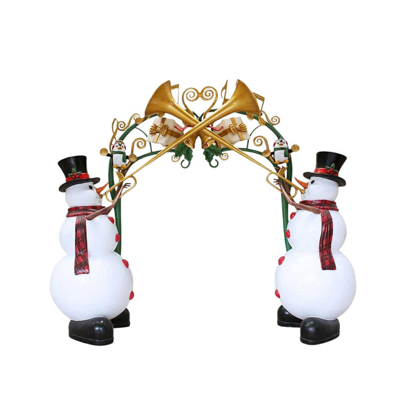 3.25m Giant Lifesize Festive Trumpeting Snowmen Commercial Christmas Archway Entrance Display Prop