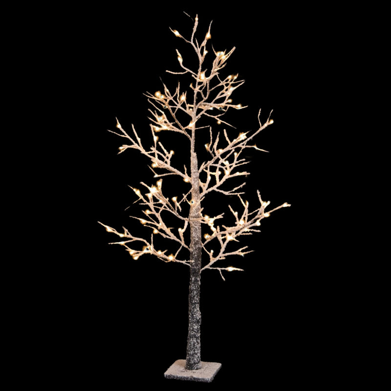 5ft Brown Birch Snow Tree with Warm White LEDs