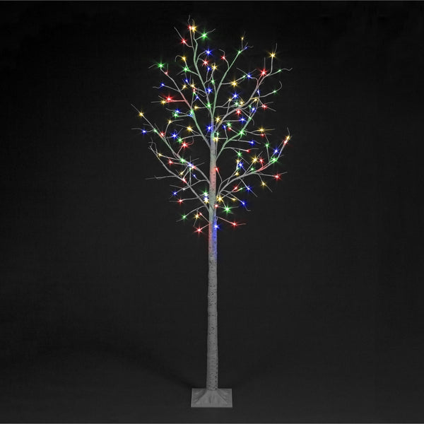 8ft Birch Tree Pre Lit with Multi Coloured LEDs