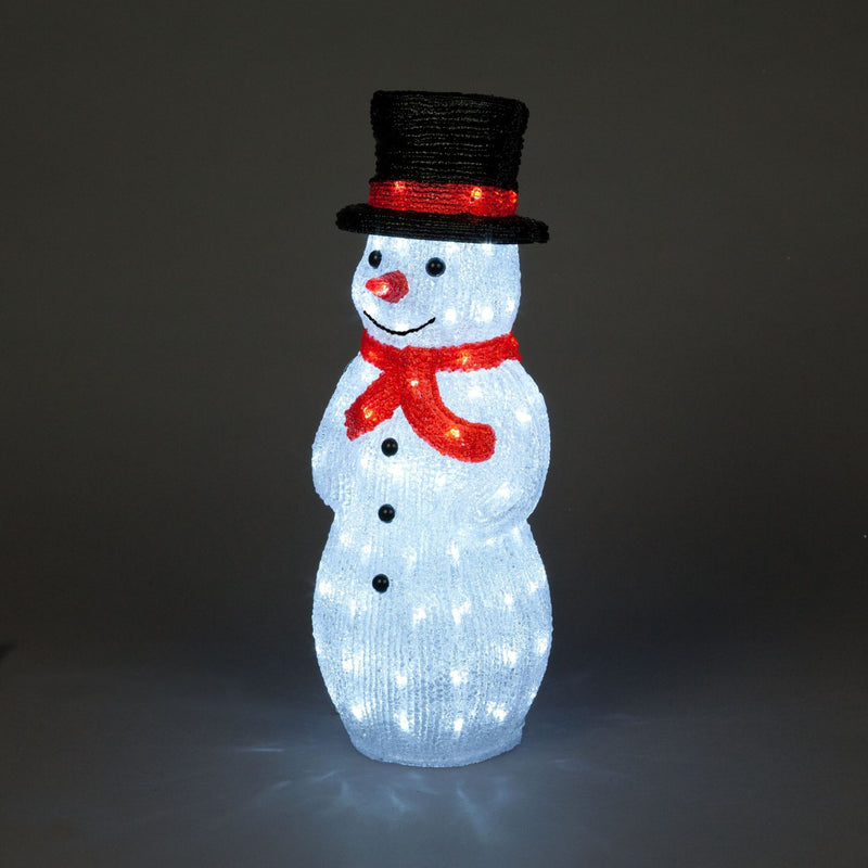 Large Acrylic Snowman with Top Hat Lit with 100 White LEDs