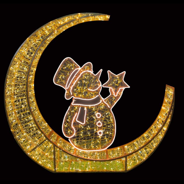 2m Crescent Moon with Snowman Commercial Christmas Display