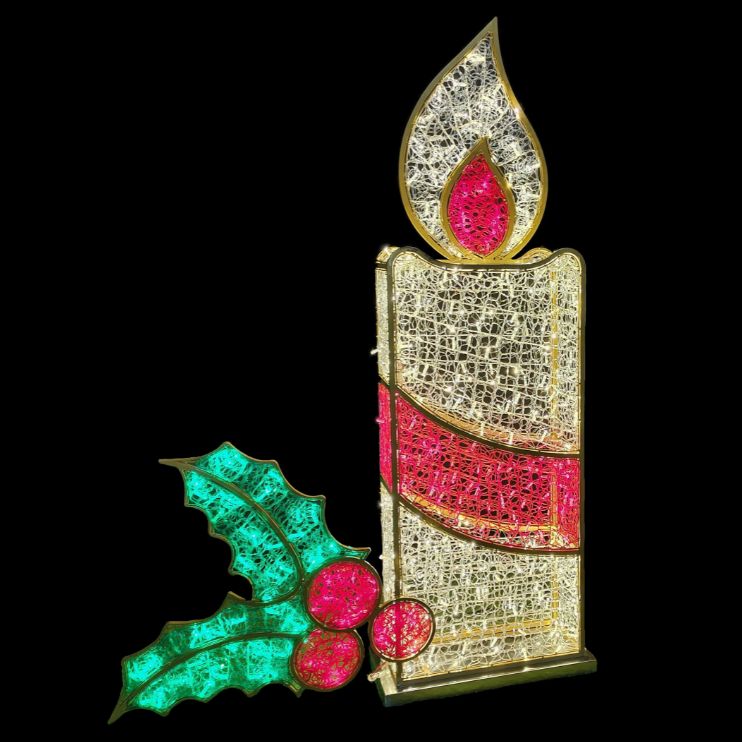 2m Candle with Holly Commercial Christmas Display