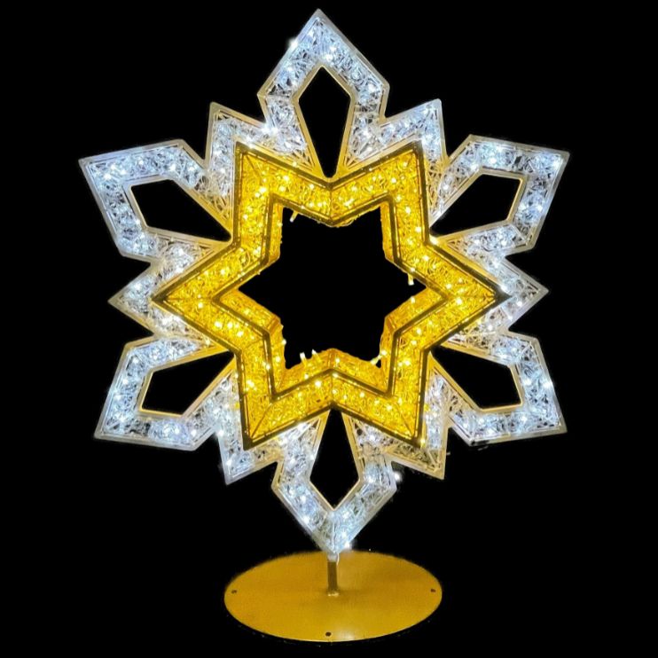2m White & Gold Standing Snowflake Commercial Christmas Display