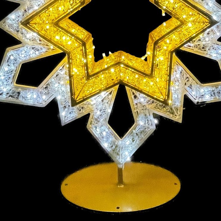 2m White & Gold Standing Snowflake Commercial Christmas Display