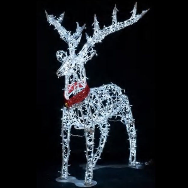 2m Ice White Reindeer with Bell Commercial Christmas Display