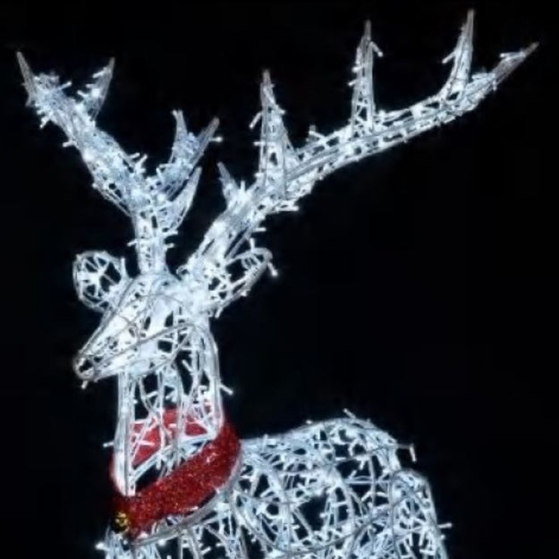 2m Ice White Reindeer with Bell Commercial Christmas Display
