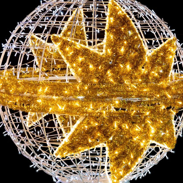 2.1m White & Gold Star Bauble Ball Commercial Christmas Display