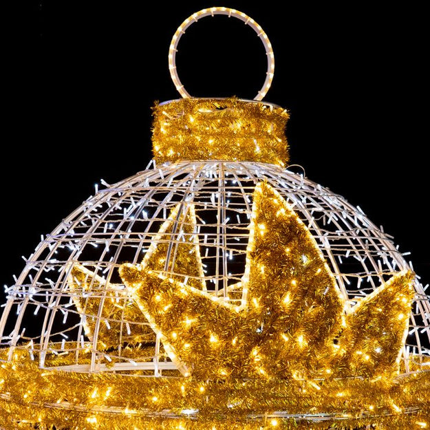 2.1m White & Gold Star Bauble Ball Commercial Christmas Display