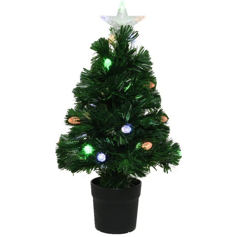 2ft Fibre Optic Christmas Tree with Multi Coloured Pine Cone Lights