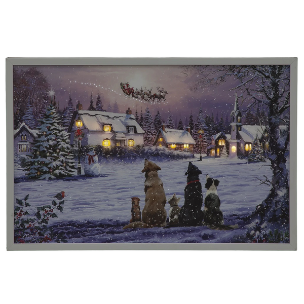 60cm Dogs Watching Santa LED Lit Wall Art Christmas Canvas