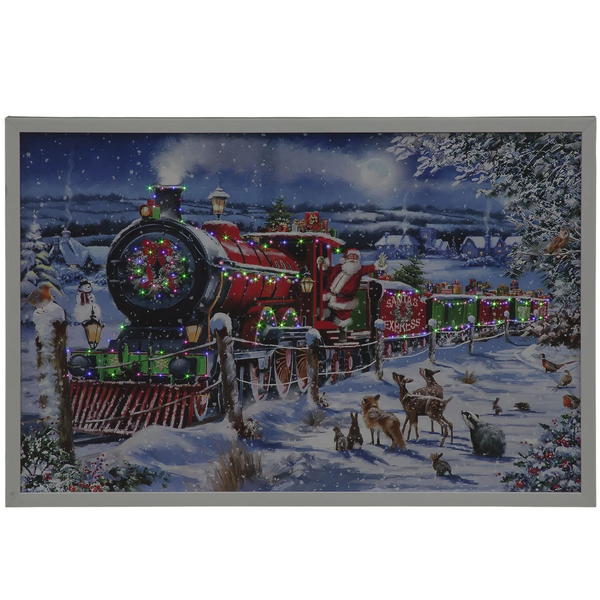 60cm Santa Express LED Lit Wall Christmas Canvas