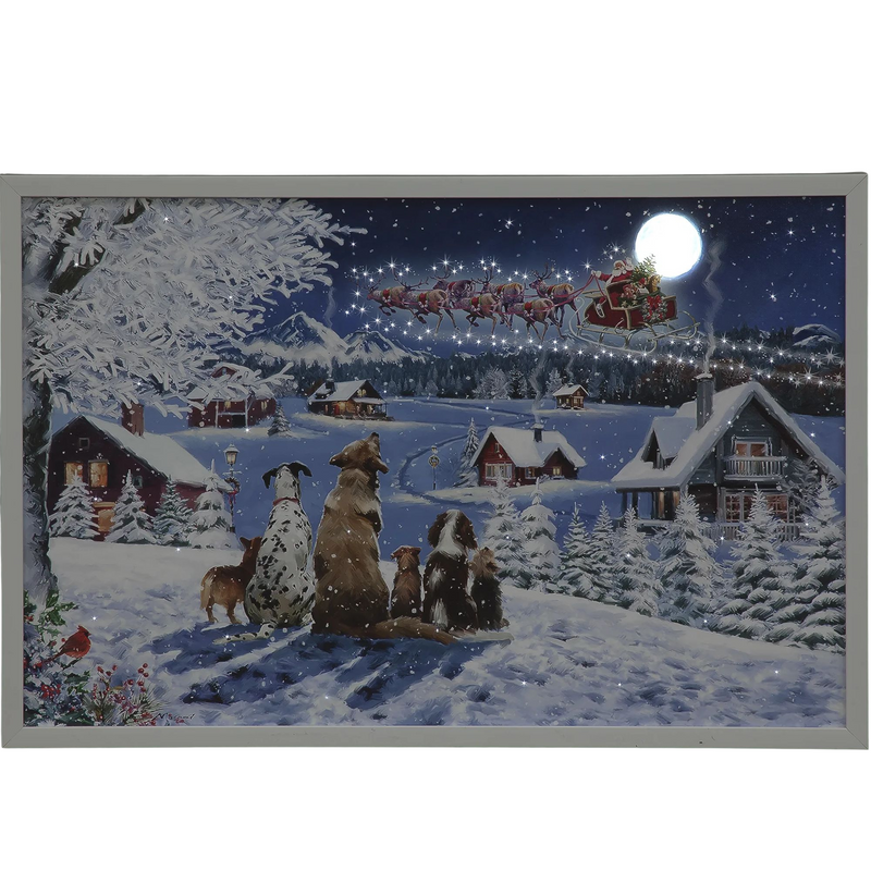 60cm Dogs Watching Santa LED Lit Wall Art Christmas Canvas