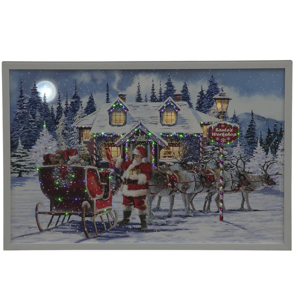 60cm Santa's Workshop LED Lit Wall Christmas Canvas