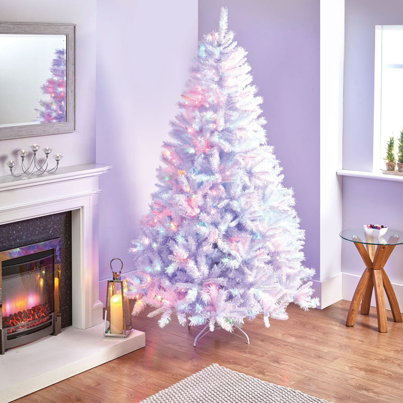 7ft White Spruce Christmas Tree with 400 Multi Coloured LEDs