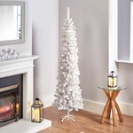6.6ft White Spruce Pencil Pine Artificial Christmas Tree with Metal Stand