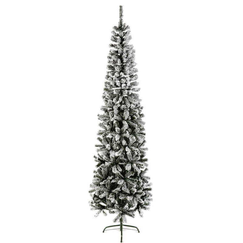 6.5ft Flocked Spruce Pencil Pine Artificial Christmas Tree with Metal Stand
